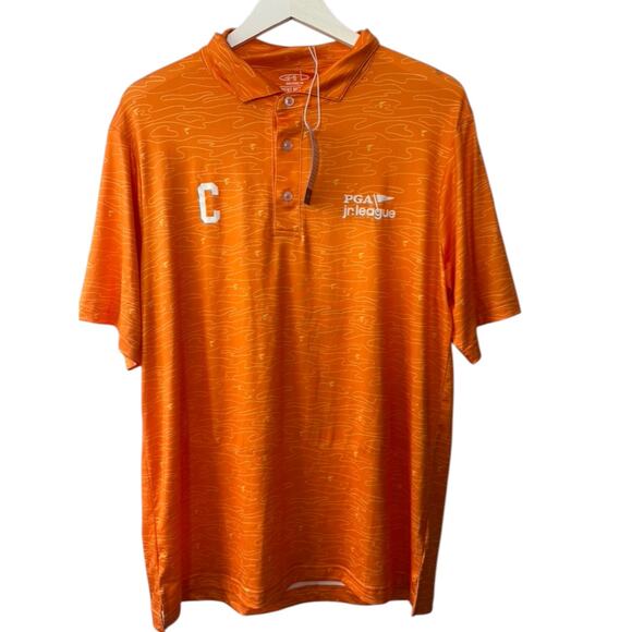GARB PGA JR League Golf Performance Abstract Orange Sport Polo Shirt Medium New - Picture 1 of 6